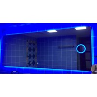 蓝色灯光浴室灯镜带放大镜智能镜子时间功能可定制（招代理加盟）