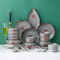 日式富贵花陶瓷盘子汤饭菜碗碟套装